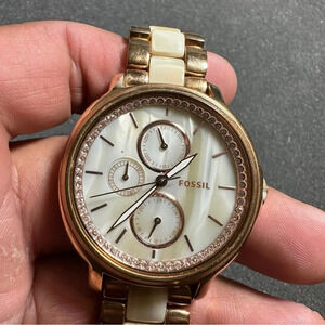 Fossil Chelsey Ladies Quartz Wristwatch ES3890 Rose Gold MOP Dial Diamond Accent